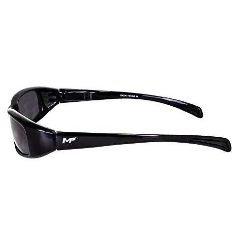 2 Pairs of MF Eyewear Bad Attitude Cool Wraparound Motorcycle Sunglasses Black Frames with Smoke & Green Mirror Lenses3