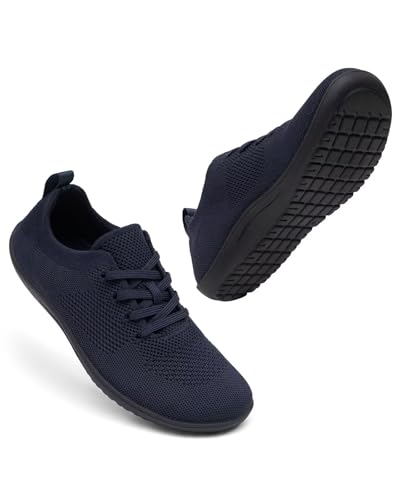 DEXJEWU Women's Wide Toe Minimalist Barefoot Walking Shoes Breathable Casual Tennis Gym Athletic Sneakers, 019 Navy, 11