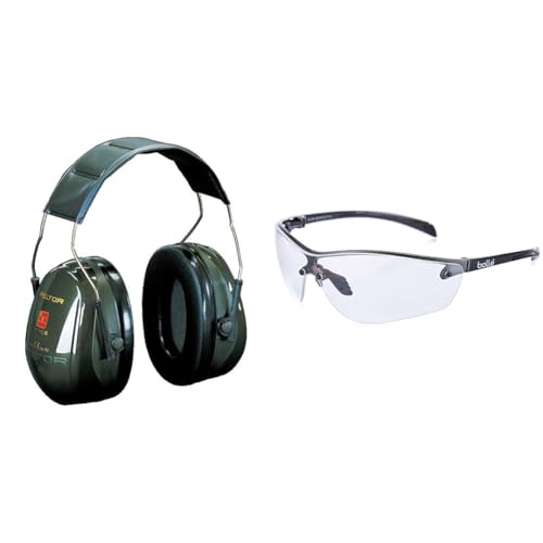 Peltor 3M Casque antibruiOptime™ II H520A-407-GQ - Vert - Serre tête & Bollé Safety Silium+ Incolores Lunettes Traitement Anti-Buée Platinum SILPPSI Chasse Sport Tir Pêche Travail Sécurité Antibuée