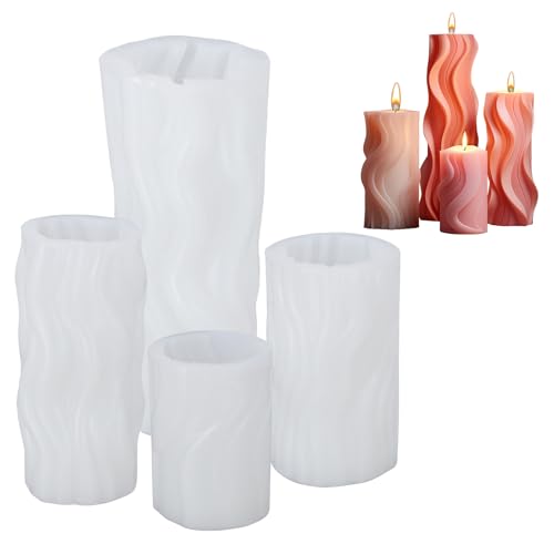 Dokeno 4 Piezas Moldes para Velas 3D de Silicona, Kit DIY para Fabricación de Velas Aromáticas y Jabones, Moldes Cilíndricos y de Forma Especial, Herramienta de Manualidades para Decoración y Regalos