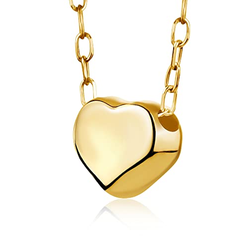 Unicornj 14K Floating Puffed Gold Heart Pendant Necklace - Real Gold Heart Necklaces For Women Teens Girls, Cable Chain, Mom Girlfriend Daughter Graduation Anniversary Love Jewelry, Made In Italy #TOP28