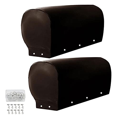 Calidaka Elastic Pu Leather Sofa Covers 2Pc/Set Waterproof Sofa Armrest Covers Anti-Slip Furniture Protector Washable Armchair Slipcovers For Couch Chair Arm(Brown-With Button) #TOP20
