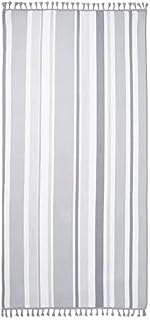 Dreamscene Striped Tassel Edge Beach Swimming Towel Pool Swim Adults Kids Rope Holiday Travel Camping Bath, 71 x 152cm - Charcoal Grey
