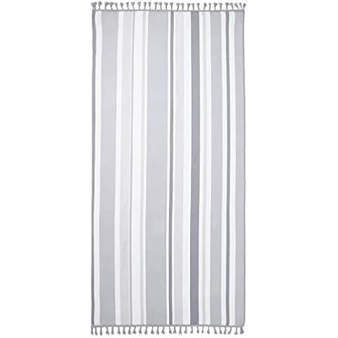 Dreamscene Toalla de natación a Rayas con Borde de borlas, 71 x 152 cm, Gris carbón Cover
