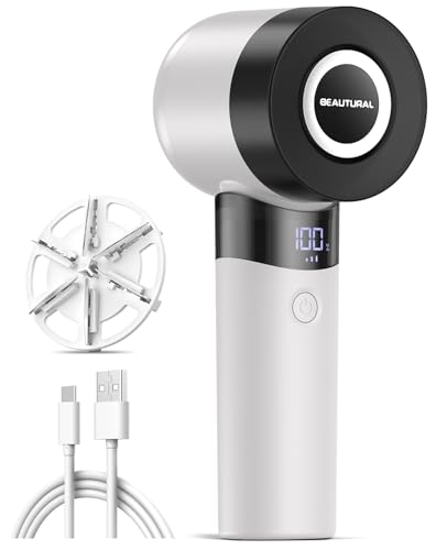 Image of BEAUTURAL Fabric Shaver and Lint Remover, Rechargeable Electric Sweater Shaver with 3 Speeds, 6 Leaf Blades and LED Display, Portable Pilling Remover for Clothes, Furniture, Blankets, White