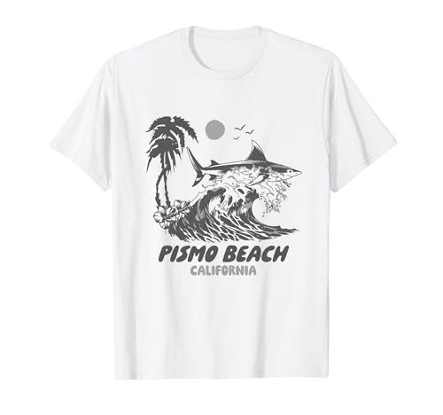 Magliette estive Surf Pismo Beach California Surfing Shark Maglietta