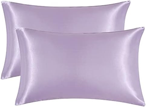 EHEYCIGA Satin Pillow Cases 2 Pack White, Silky Pillowcases for hair and skin with Envelope Closure, Standard Size, 50x75 cm