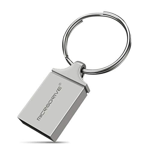 Super-Mini MicroDrive 32GB USB 2.0 Pen Drive Memory Stick – Extra Durable Metal Waterproof and Anti-magnetic – Keyring Included - PC Laptop Computers Tablet etc (Silver)