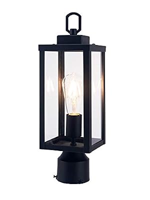 YaoKuem Outdoor Post Light, Pole Lantern, E26 Base 60W Max, Metal Housing Plus Glass, Wet Location Rated, Bulbs not Included, Matte Black, 1 Pack