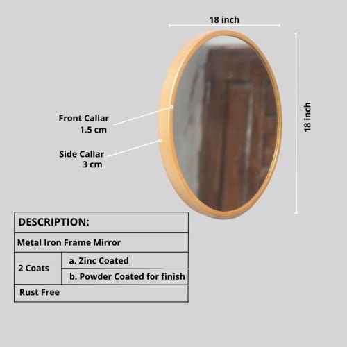 Image of Quality Glass Wall Mirror Metal Frame Round Metal Frame Wall Mirror for Bathroom, Living Room, Vanity Decorative Wall Mirror Wall Mounted (18X18 Inches) - Golden