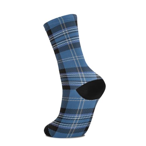Blue Black Tartan Plaid Scottish women’s crew socks running 2 Pack lightweight wicking black socks for men (1-Pair)2