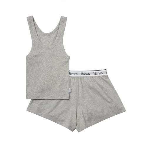 Image of Hanes Women's Originals Comfywear Rib Crop Tank and Sleep Shorts, 2-Piece Set