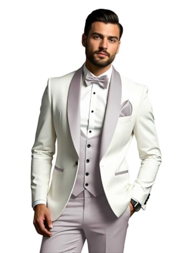 Poliprom Suits for Men Slim Fit 3 Piece Tuxedo Blazer Pants Wisteria Suits for Formal Wedding Prom Party Suit Size S