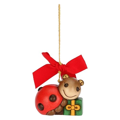 THUN, Addobbo Natalizio Coccinella Ella in Ceramica di Alta Qualità, Collezione Natale, Addobbo Natalizio da Collezione, Idea Regalo per Natale, 5,4 x 3,8 x 4,5 cm