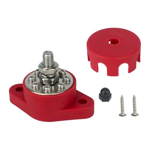 Amagogo Bloc de Distribution électrique à bornes avec Couvercle et vis, Installation Facile, bornier Marin pour véhicule/Camping-Car, M10 Rouge