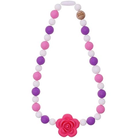 Sensory Necklace for Autistic Boys Girls, Silicone Chewable Jewelry Oral Motor Chewies for Kids with Autism, ADHD, Special Needs (Rianbow - Pink Rose) Cover