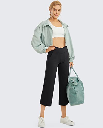 Image of G4Free Capri Pants for Women Wide Leg Yoga Dress Capris with Pockets Cross Loose Casual Work Crop Pants
