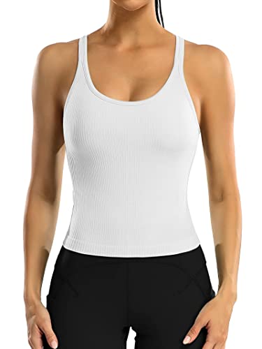 Attraco Sport Crop Top Set Damen Built-in BH Sporttop Tanktops Frauen Yoga Sport Top Damen Fitness Yoga Jogging Laufen Workout Fitness Gym Weiß S Attraco Sport Crop Top Set Damen Built-in BH Sporttop Tanktops Frauen Yoga Sport Top Damen Fitness Yoga Jogging Laufen Workout Fitness Gym Weiß S