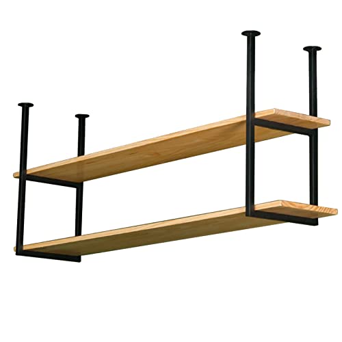 Estante de techo – Estante flotante de cocina para colgar macetas para garaje/ristorante madera maciza y ganchos de metal, solución de almacenamiento versátil para decoración del hogar