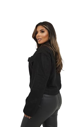 Jaqueta Feminina Curta Lã Batida Zíper e Bolsos (BR, Alfa, G, Regular, Regular, Preto)