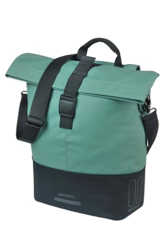 Basil Cove Fahrradtasche Gepäckträger Wasserdicht 14-16L Reflektierend aus Recyceltem Material MIK Kompatibel 29X14.5X36 cm Grün/Weiß
