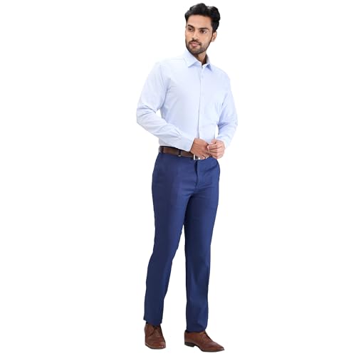 Image of Raymond Men Contemporary Fit Structure Pattern Terry Rayon Blend Pleatless Formal Trouser