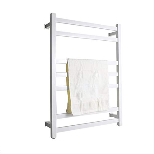 ZQFIDFYR Wall Mounted Towel Warmer, Energy Efficient 80W Electric Heated Towel Rack, Bathroom Drying Rack, 304 Stainless Steel Heater Towel Rail for Home, Office, Hotel (White Plug in)