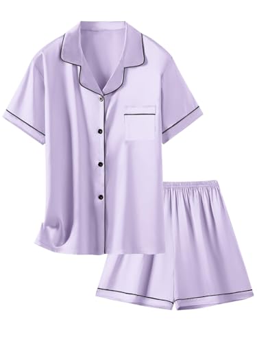 Image of Girls & Womens Satin Pajamas Set, Silk Button-Down Sleepwear 2 Piece Nightwear, 3 Years - Women XXL