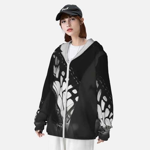 Sun Protection Hoodie Black and white wings Jacket Lightweight Long Sleeve Sun Shirts miniatura 4