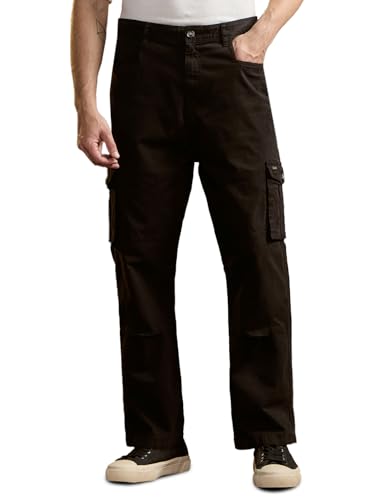 Image of THE BEAR HOUSE Men's Black Cotton Solid Utility Cargo
