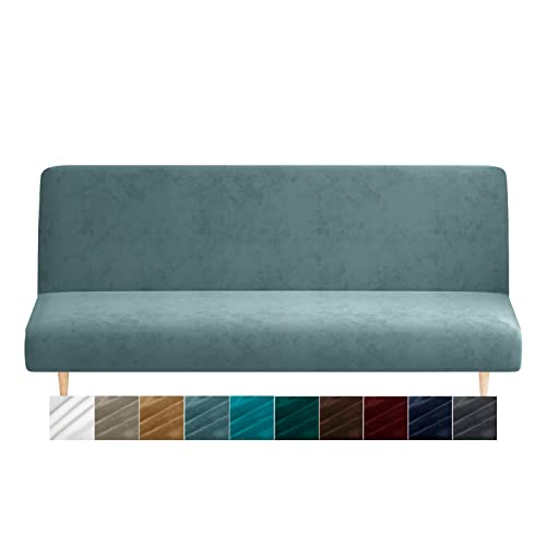 CHELZEN Funda de sofá de Terciopelo sin reposabrazos, Funda Elástica para Sofá Cama, Fundas de Clic clac 3 Plazas sin Brazos, Protector de Muebles para Sofá Plegable (Azul Polvoriento)