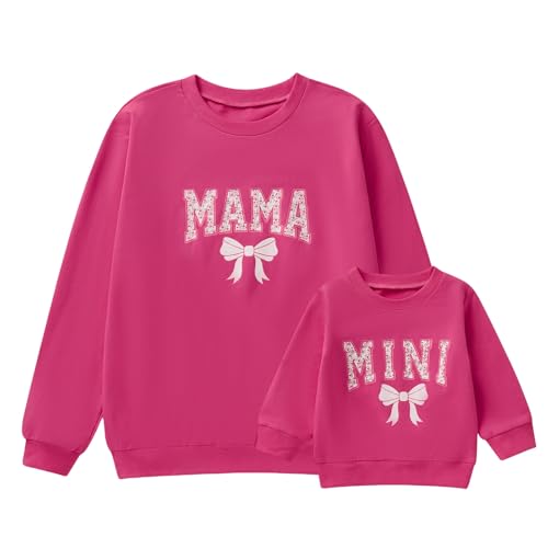 Mommy and Me Matching Outfits Cute Bow Mama and Mini Long Sleeve Crewneck Sweatshirt Tops Mother Baby Matching Clothes