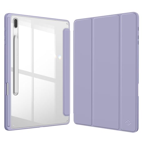 FINTIE Funda Durable Compatible con Samsung Galaxy Tab S8+ (2022)/S7 FE (2021)/S7+ (2020) de 12.4' - [Portalápiz para S Pen] Carcasa de Trasera Transparente a Prueba de Choques, Violeta Gris