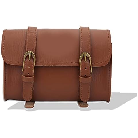 Fahrrad Leder Aufbewahrungstasche, 2 Riemen Schnallenverschluss B-SOUL Retro Style Leder Fahrrad Front Rahmentasche Cover