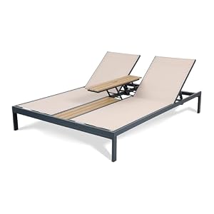 KHG Doppelliege Taupe für 2 Personen, Gartenliege mit Verstellbarer Rückenlehne für Balkon, Terrasse oder Garten, Beistelltisch in Rahmen integriert, je 120kg belastbar, 150x83x196 cm