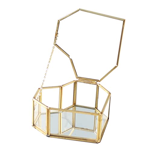 Small Glass Jewelry Box Clear Wedding Ring Box Heart Glass Trinkets Box With Lid Gold Glass Makeup Organizer Heart Shape Desktop Display Box Glass Case Lidded Treasure Box For Home Décor #TOP3