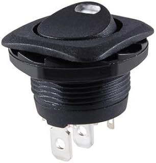 NTE Electronics 54-551 Round Hole Illuminated Rocker Switch, Square Bezel, SPST Circuit, ON-None-Off Action, Nylon Red LED Actuator, 0.187