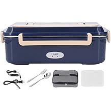 Electric Lunch Box, 40W-80W Stainless Steel 1.5L Freshness Heated Lunch Box Compartment Portable Handle 2 Grids with Spoon Fork for Adults Car Truck Home Work 110V US Specification
