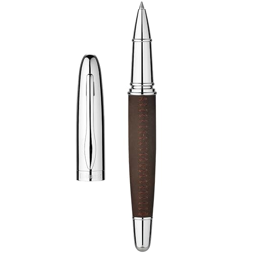 BEILUNER 318 Luxury Leather Pen Full Grain Oil Tan Crazy Horse Cowhide Leather Chrome-Plated Finish Smooth Black Ink Refill Best Rollerball Gift for Men & Women Executive Professional Nice Pens