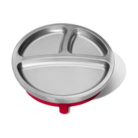 Avanchy Baby Plates with Suction – Stainless Steel Divided Plates for Toddlers, BPA-Free, Dishwasher Safe, Unbreakable, Non-Toxic, 100% Silicone Suction – Magenta Cover
