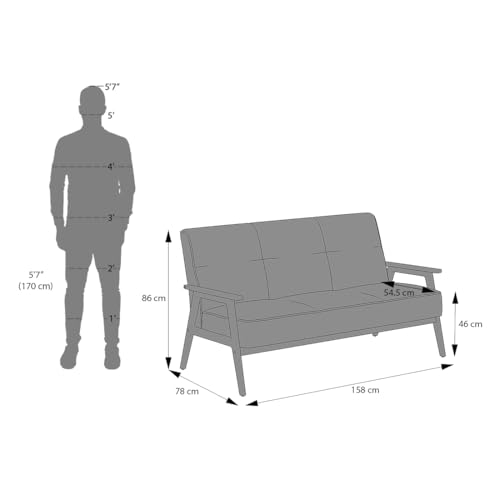 Image of Urban Ladder Logan 3 Seater Wooden Sofa in Blue Colour