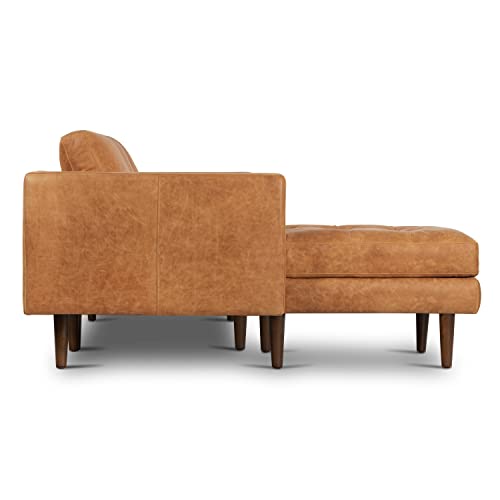 Poly & Bark Napa Leather Couch – Left-Facing Sectional Leather Sofa With Tufted Back - Full Grain Leather Couch With Feather-Down Topper On Seating Surfaces – Pure-Aniline Italian Leather – Cognac Tan #TOP4