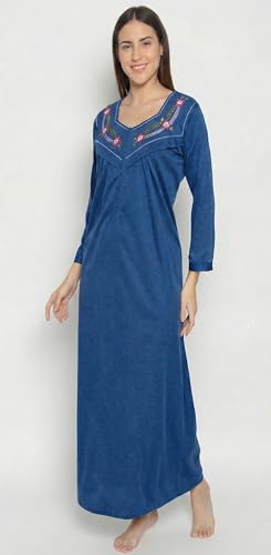Image of Noty Women's Maternity - Feeding - Nighty | Full Sleeves | Floral Print Maxi | Embroidery Work On Neck with Zip Closure