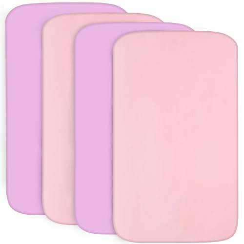 Image of 4-Pack Fitted Crib Sheets for Boys and Girls - Breathable, Soft Microfiber Baby Sheets in Pink and Violet