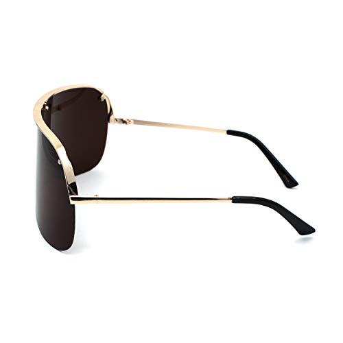 Image of Extra Oversize Flat Top Metal Half Rim Shield Mask Style Sunglasses