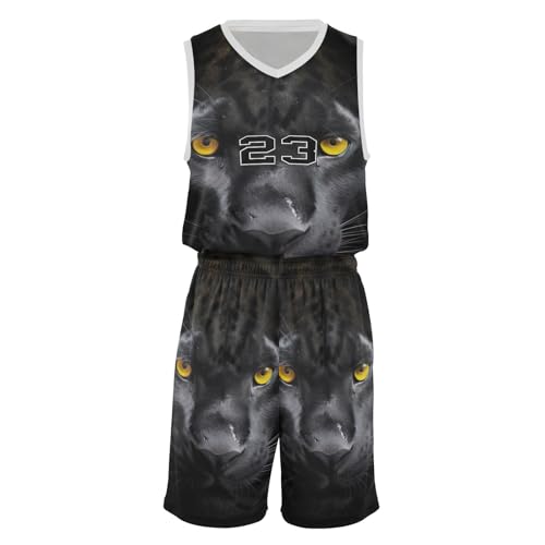 FLildon Cool Panther Black Leopard Boys Basketball Jersey Set Tank Top Shorts Tracksuit Sport Training Suit for Kids, S