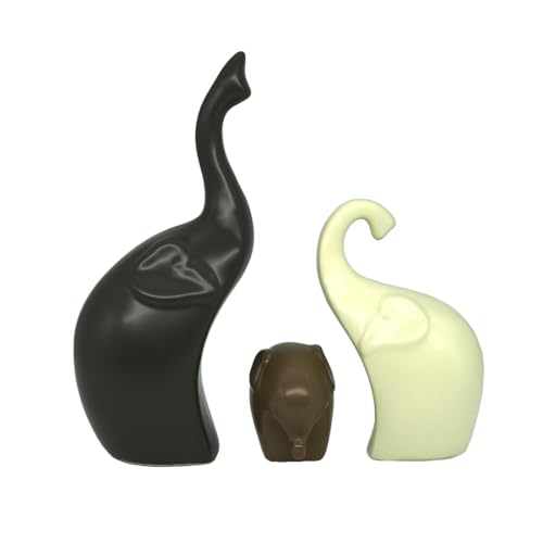Image of NOSCOMP Home Decor Elephant Family Statue Ceramic Figures Showpieces for Home Decor - (Set of 3, Black, White, and Ginger)