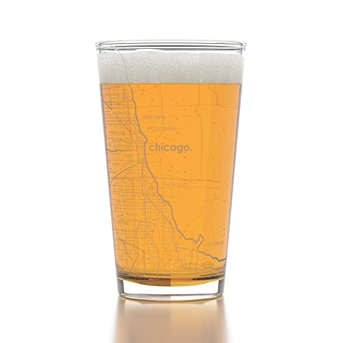 Well Told Engraved Chicago Illinois Map Pint Glass Etched Beer Glass Gift (16 oz, Clear) City Map Pint Glass, Custom Beer Glass, Gifts For Beer Lovers - Thumbnail 2