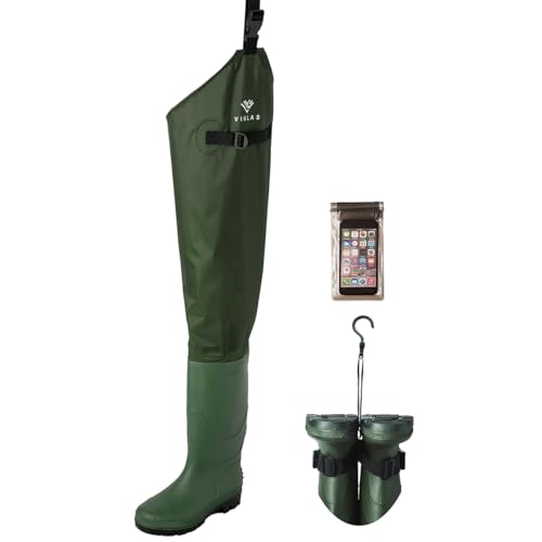 Vinlas Botas de quadril à prova d'água para homens e mulheres, PVC/Nylon Bota de pesca com sola de