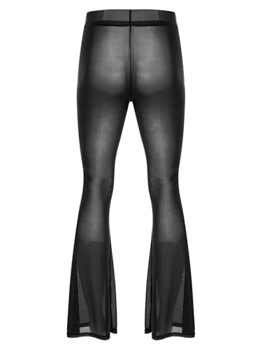 YiZYiF Sheer Mesh Cover Up Pants for Men High Waist Elastic Waistband Flared Bell Bottom Long Trousers4